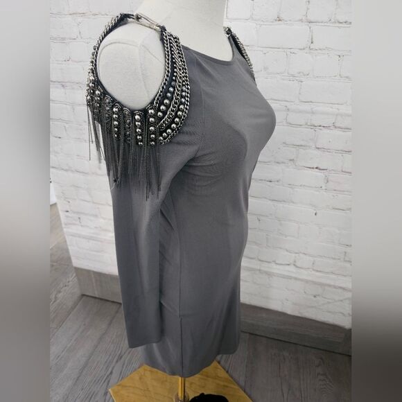 Alice+Olivia Embellished Cutout Shoulder Dress | Gray | Small | EUC - Picture 10 of 16